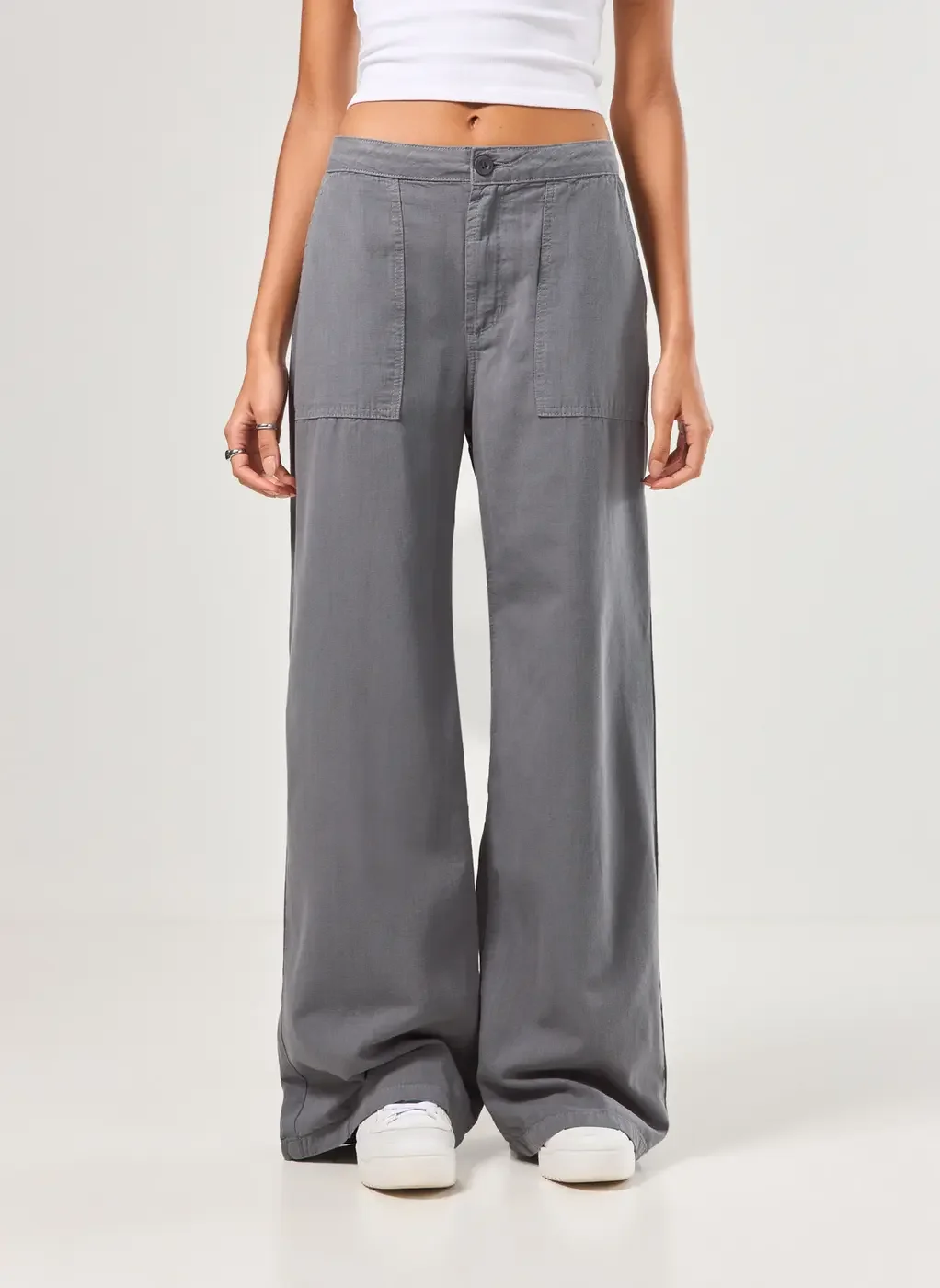 Calça Sarja Wide Leg Cintura Média