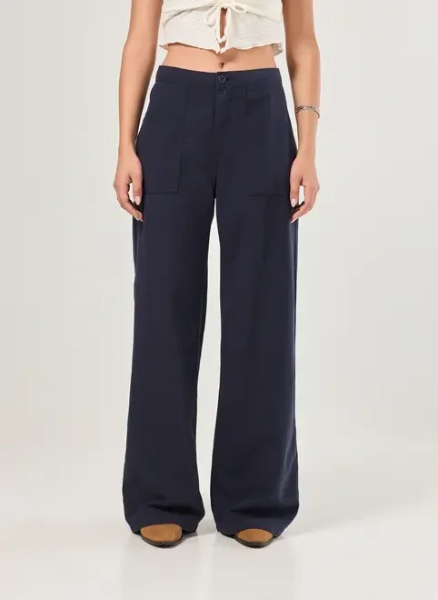 Calça Sarja Wide Leg Cintura Média