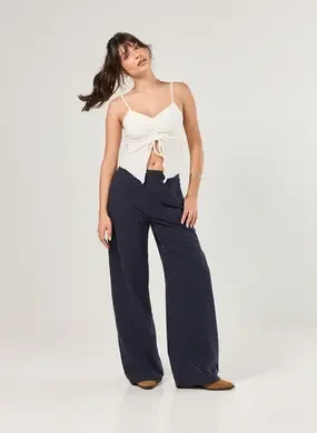 Calça Sarja Wide Leg Cintura Média