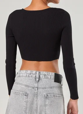 Blusa Manga Longa Corsetada Retilínea Preta