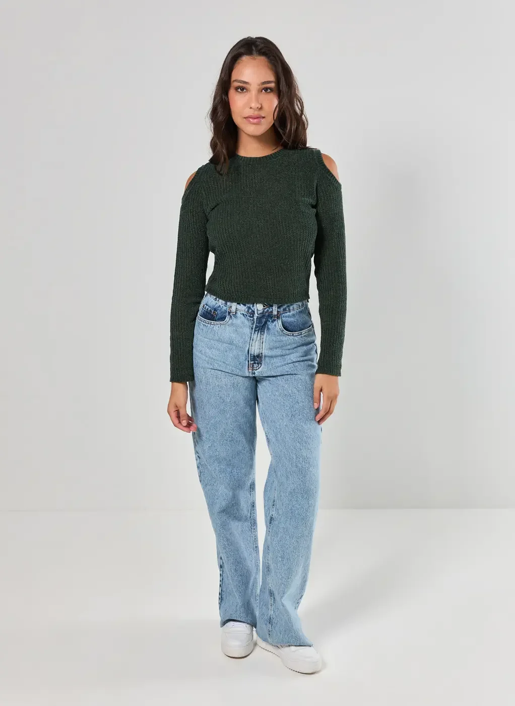 Blusa Manga Longa Chenille Verde