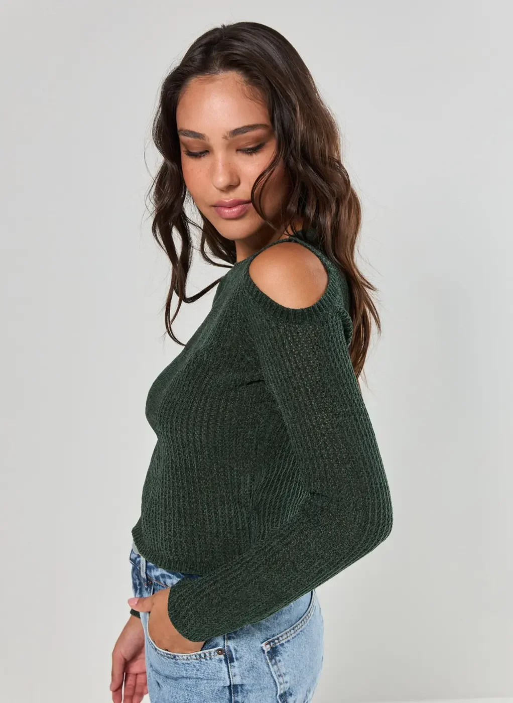 Blusa Manga Longa Chenille Verde
