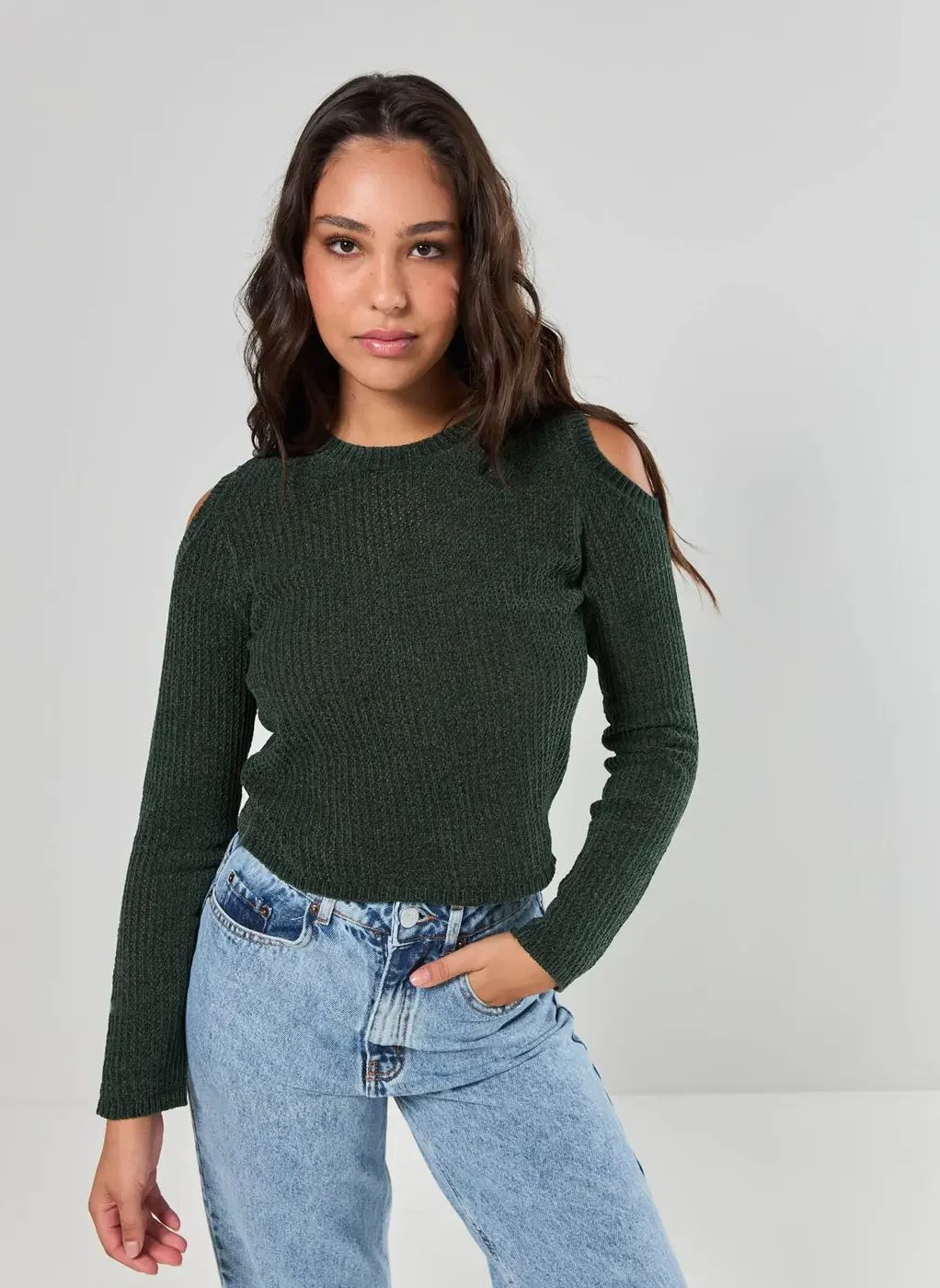Blusa Manga Longa Chenille Verde
