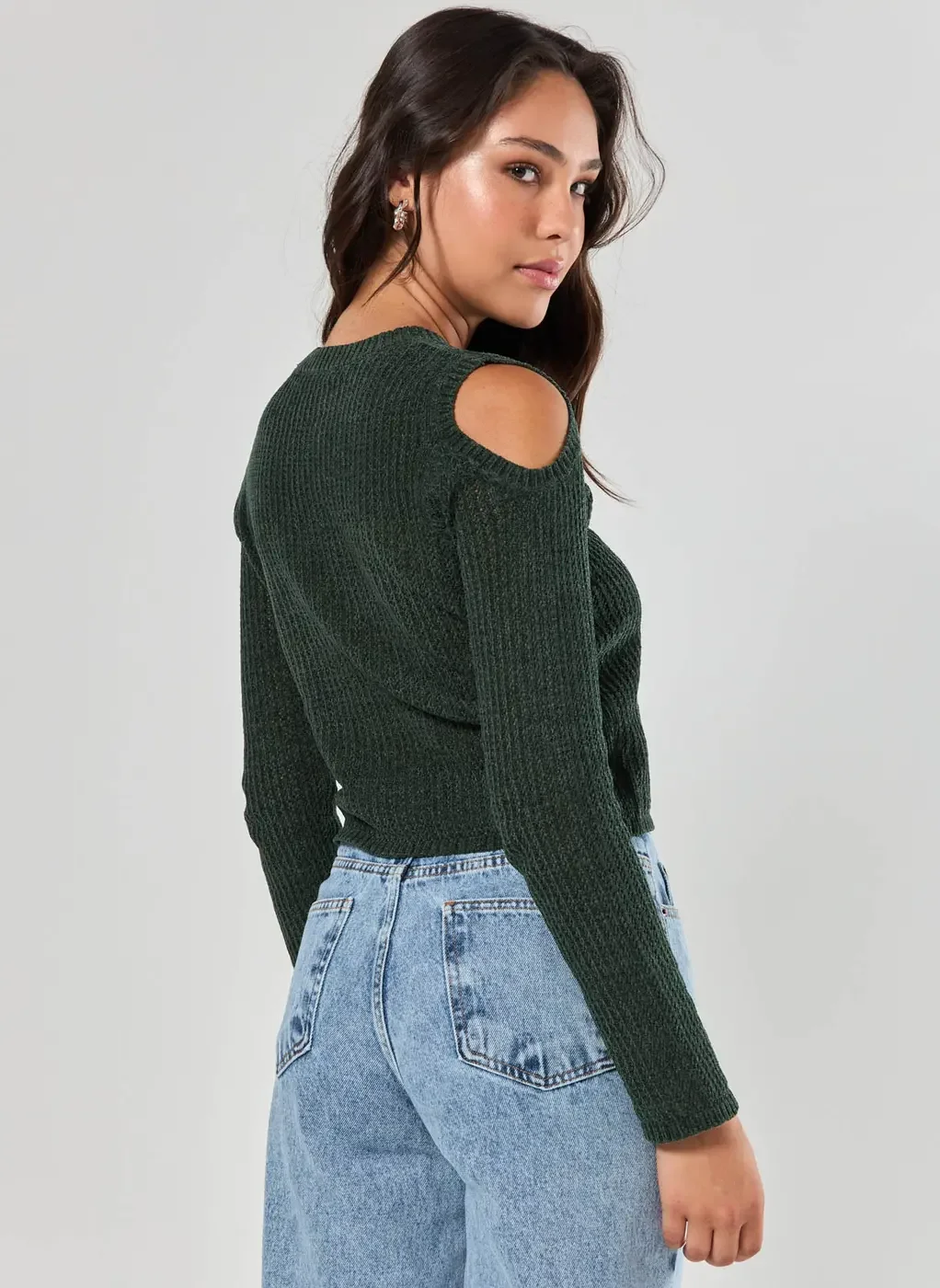 Blusa Manga Longa Chenille Verde