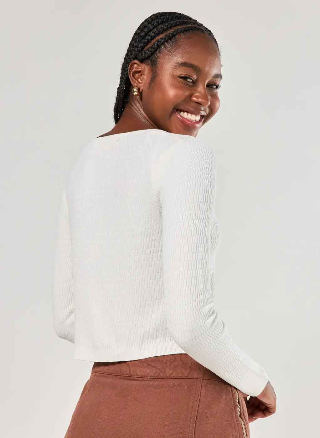 Blusa Manga Longa Branca Com Lacinho