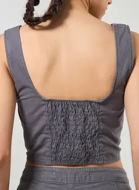 Colete Cinza Chumbo Em Sarja