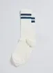 Meia Off-White Com Listras Em Azul Escuro