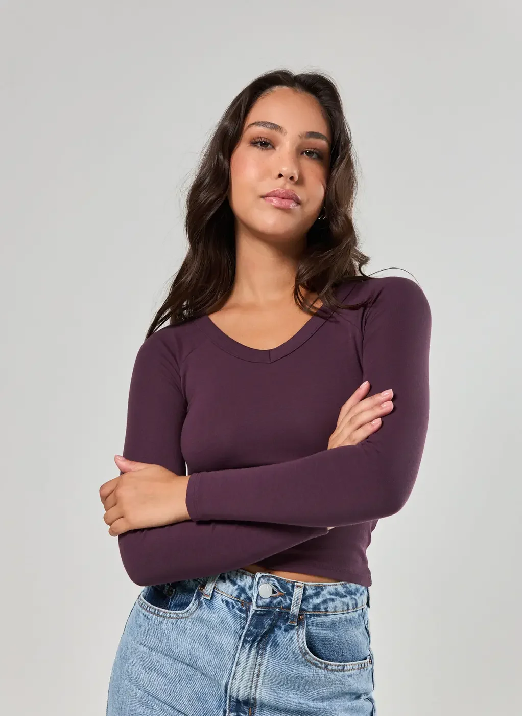 Blusa Manga Longa Decote V