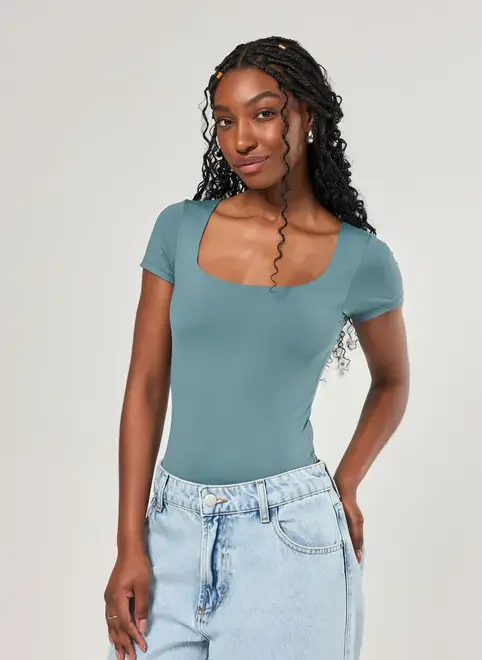 Body Poliamida Decote Reto