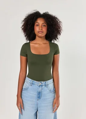 Body Poliamida Decote Reto