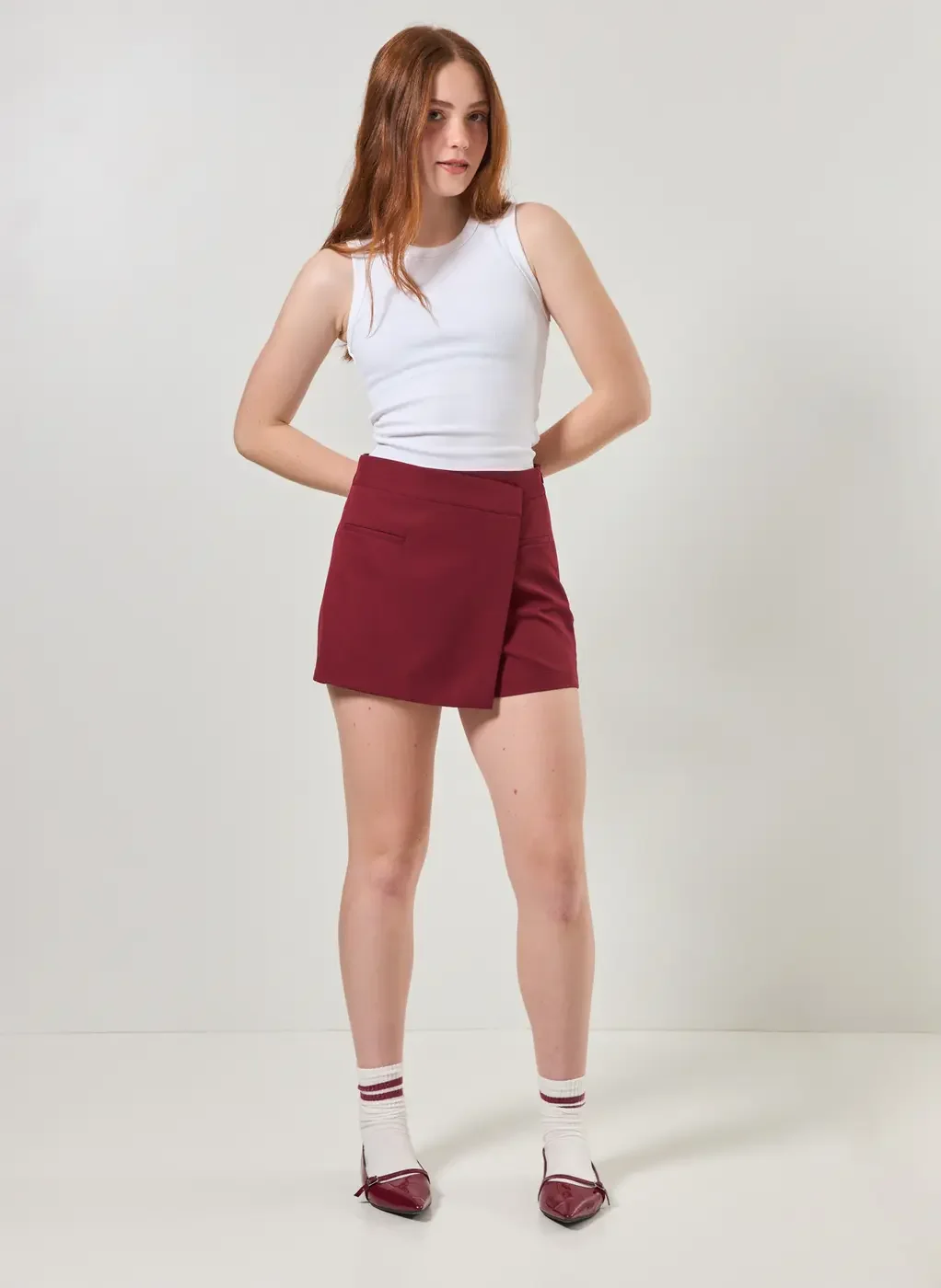 Short Saia Alfaiataria Cós Assimétrico