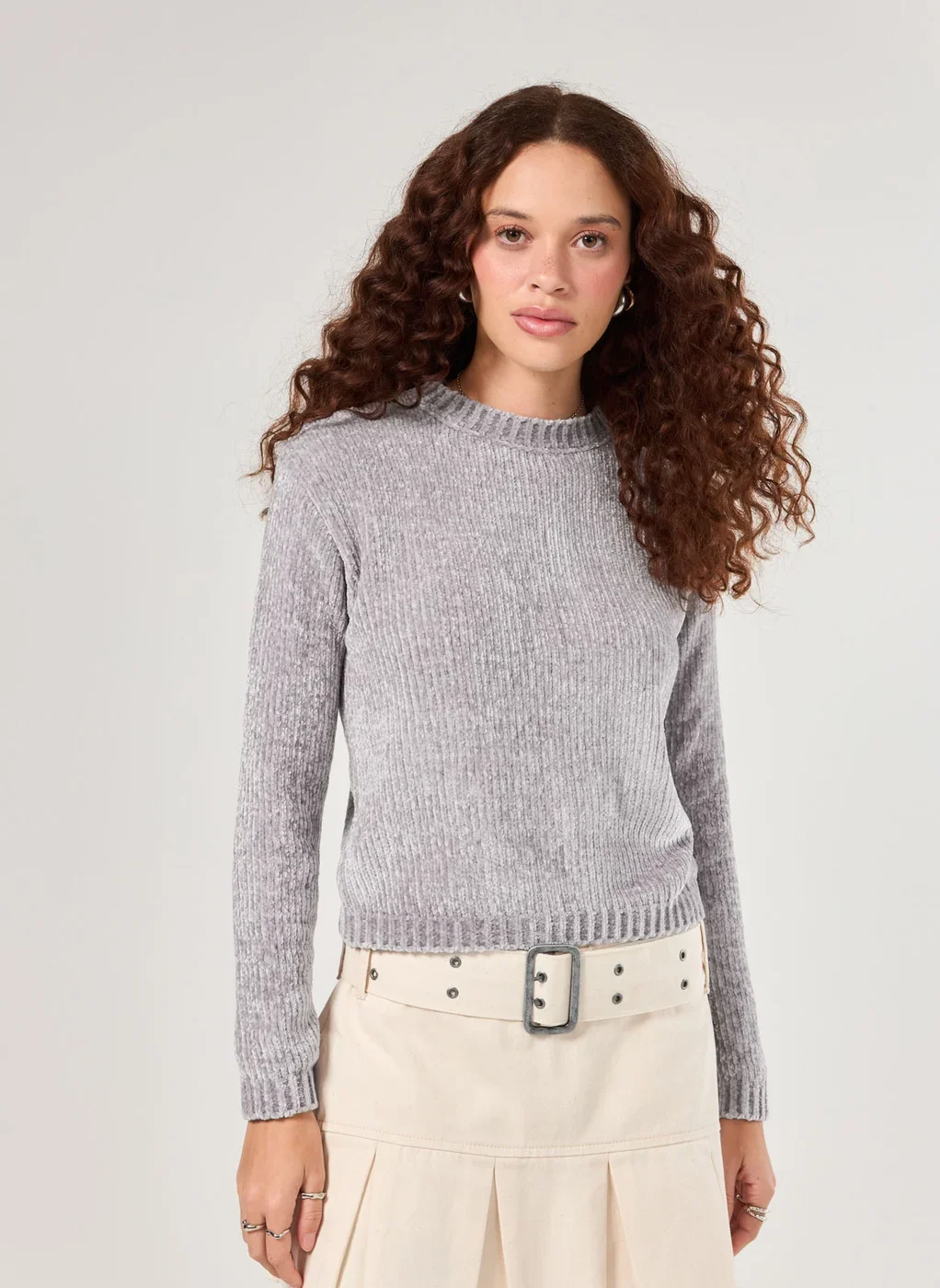 Blusa Manga Longa Tricô Cinza