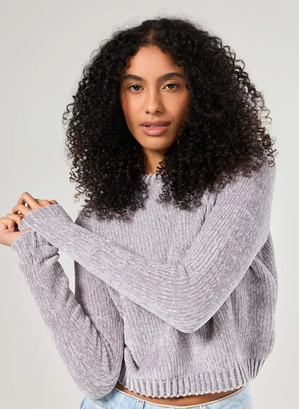 Blusa Manga Longa Tricô Cinza