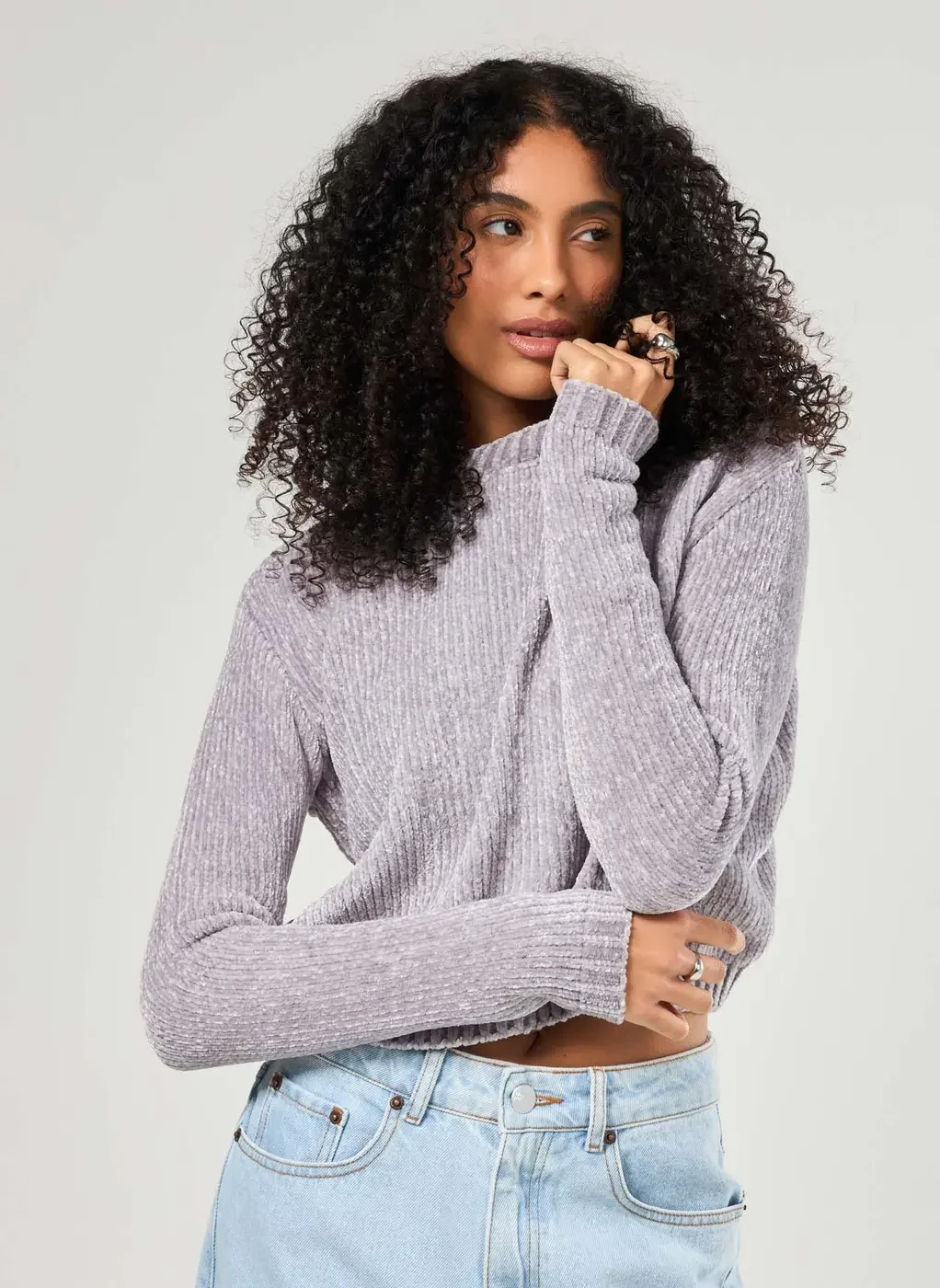 Blusa Manga Longa Tricô Cinza