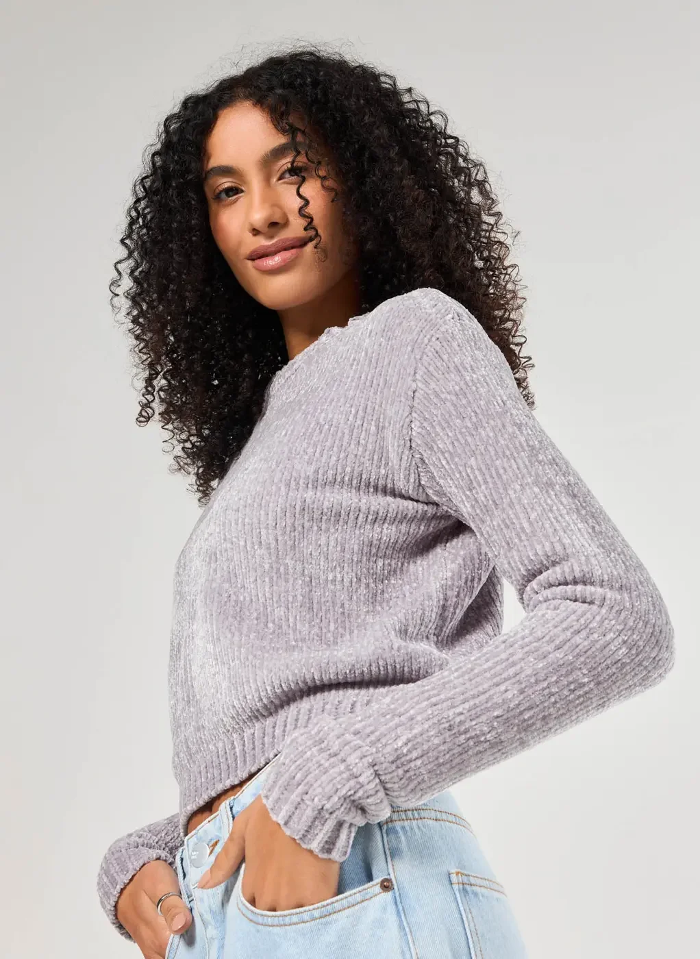 Blusa Manga Longa Tricô Cinza