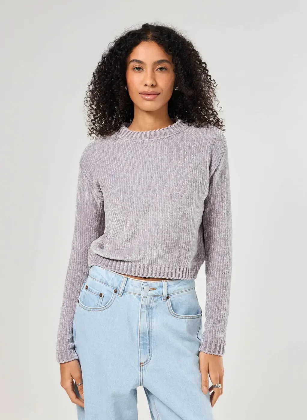 Blusa Manga Longa Tricô Cinza