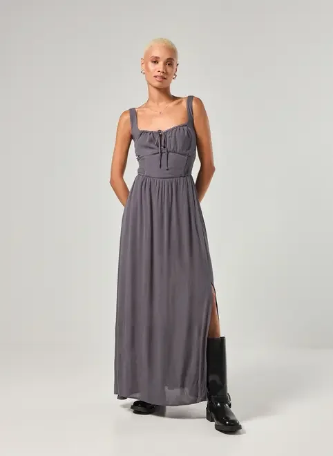 Vestido Longo Cinza Corsetado