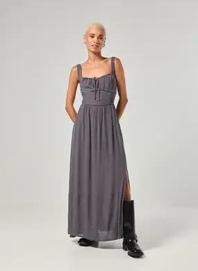 Vestido Longo Cinza Corsetado