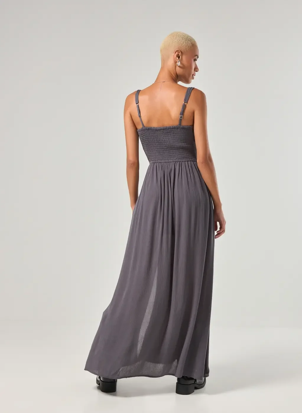 Vestido Longo Cinza Corsetado