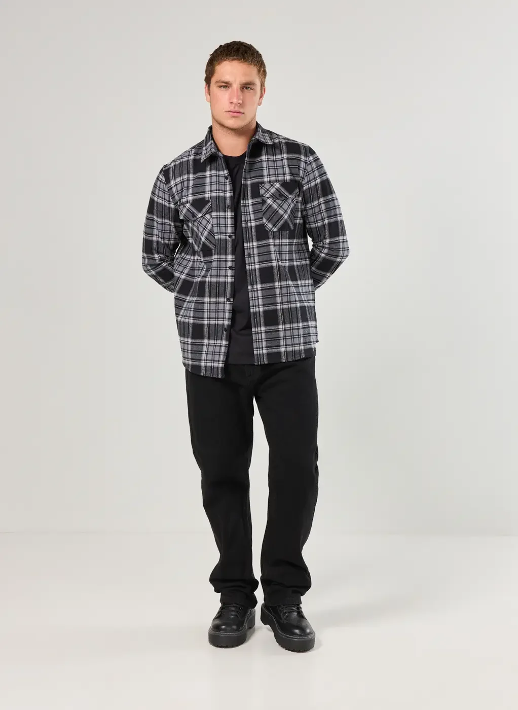 Camisa Xadrez Manga Longa Estruturada