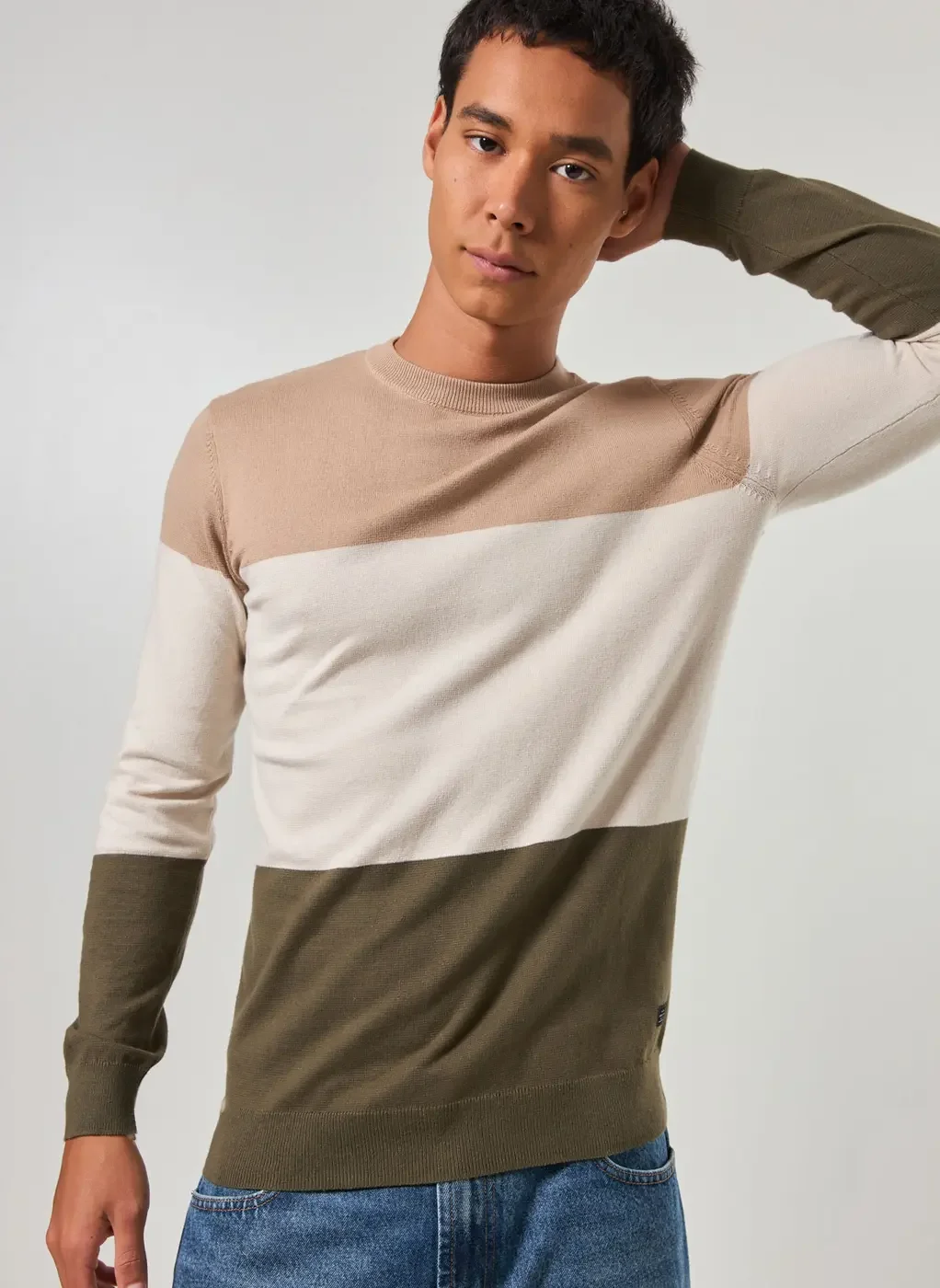 Blusa De Manga Longa Listrada Em Tricô