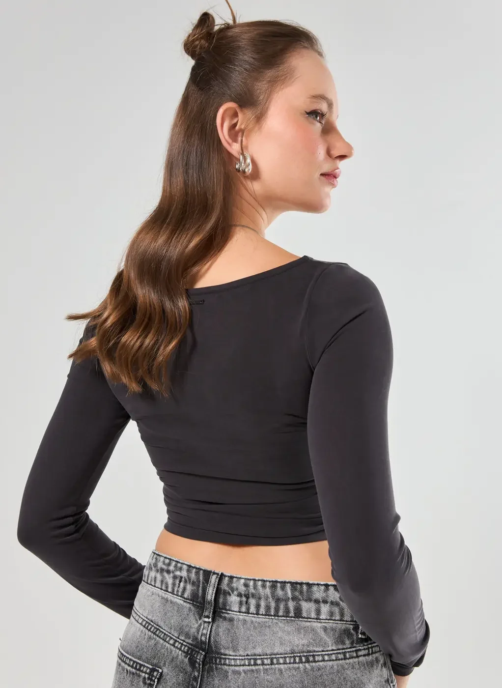 Blusa Manga Longa Decote Canoa