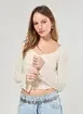 Blusa Manga Longa Textura Busto Franzido