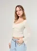 Blusa Manga Longa Textura Busto Franzido