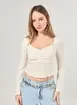Blusa Manga Longa Textura Busto Franzido