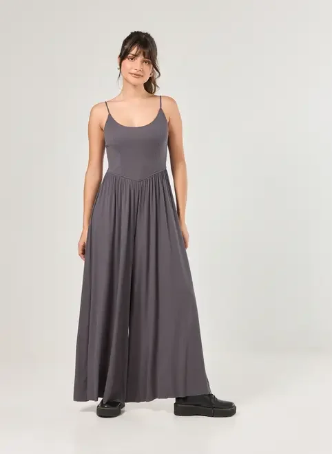 Macacão De Alcinha Em Ribana Cinza