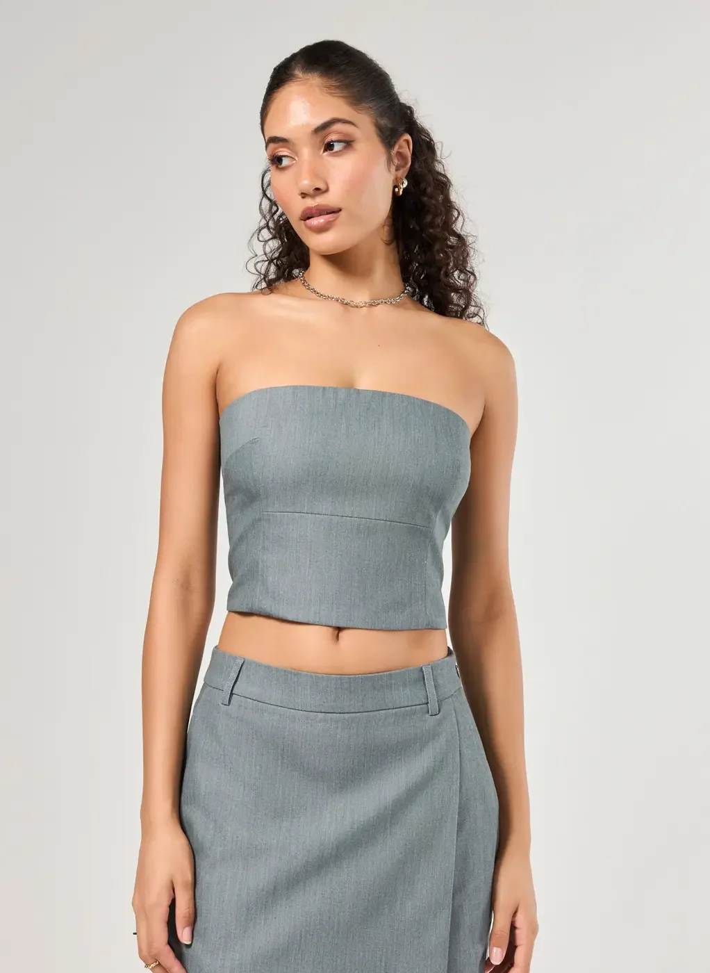 Blusa Tube Top Alfaiataria Cinza