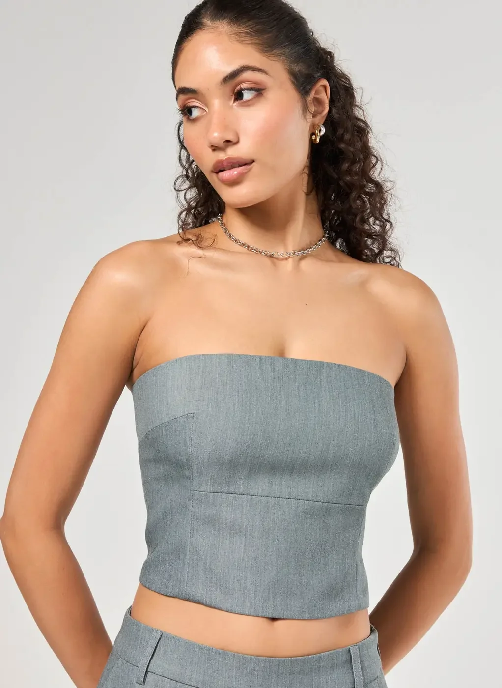 Blusa Tube Top Alfaiataria Cinza