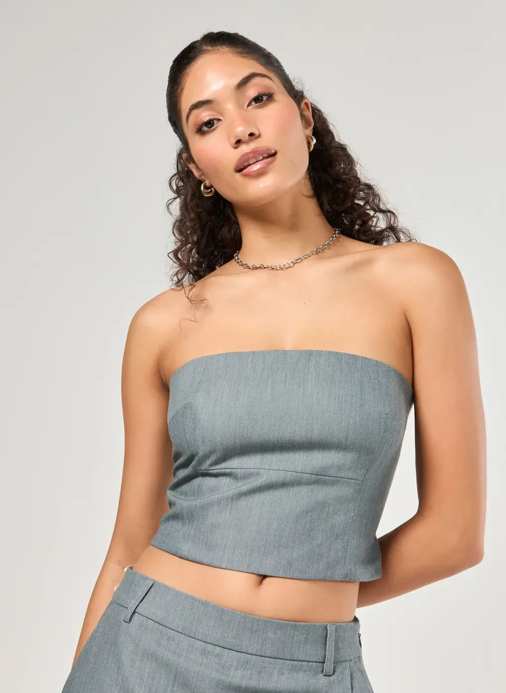 Blusa Tube Top Alfaiataria Cinza