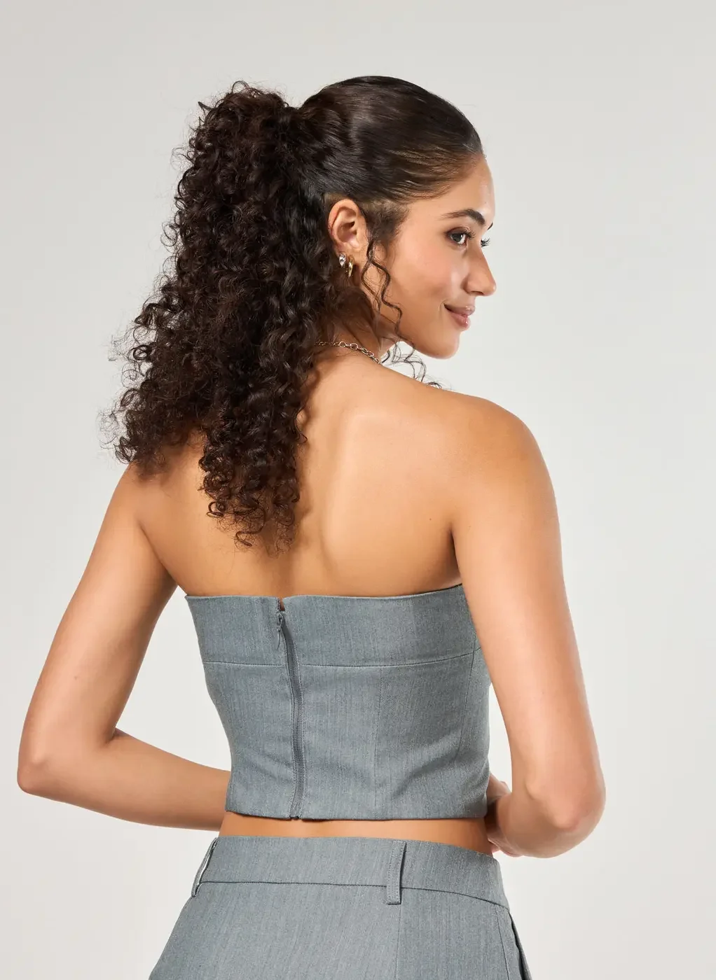 Blusa Tube Top Alfaiataria Cinza