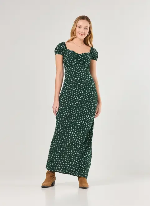 Vestido Midi Verde Florido