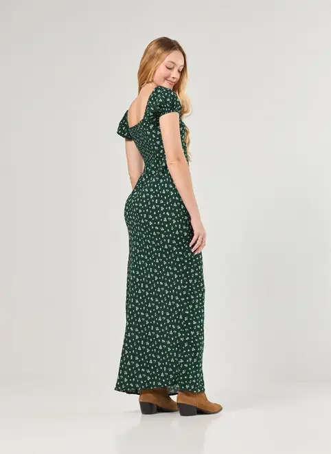 Vestido Midi Verde Florido
