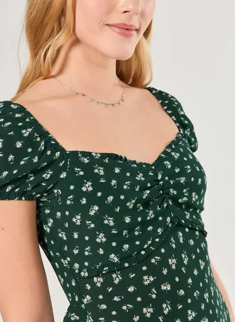 Vestido Midi Verde Florido