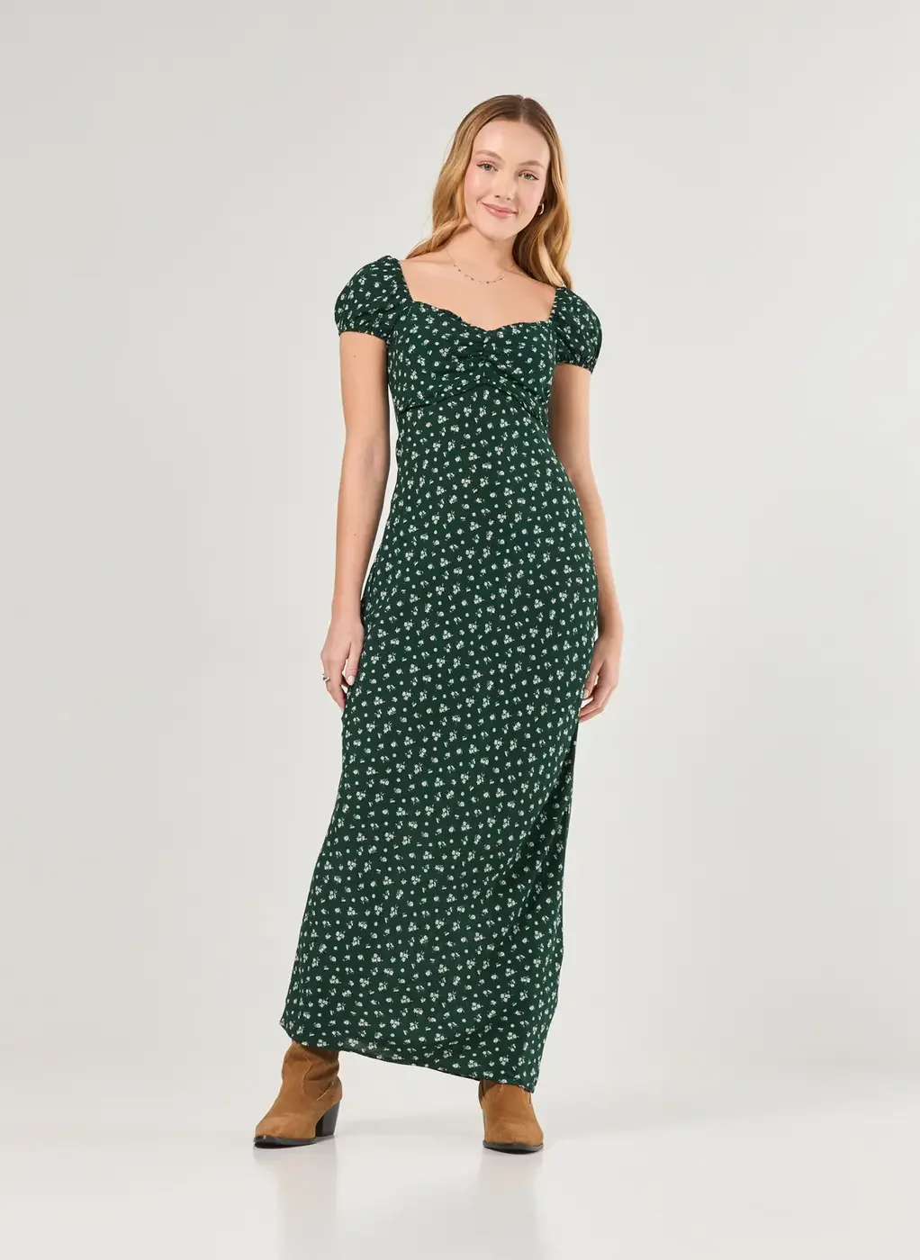 Vestido Midi Verde Florido