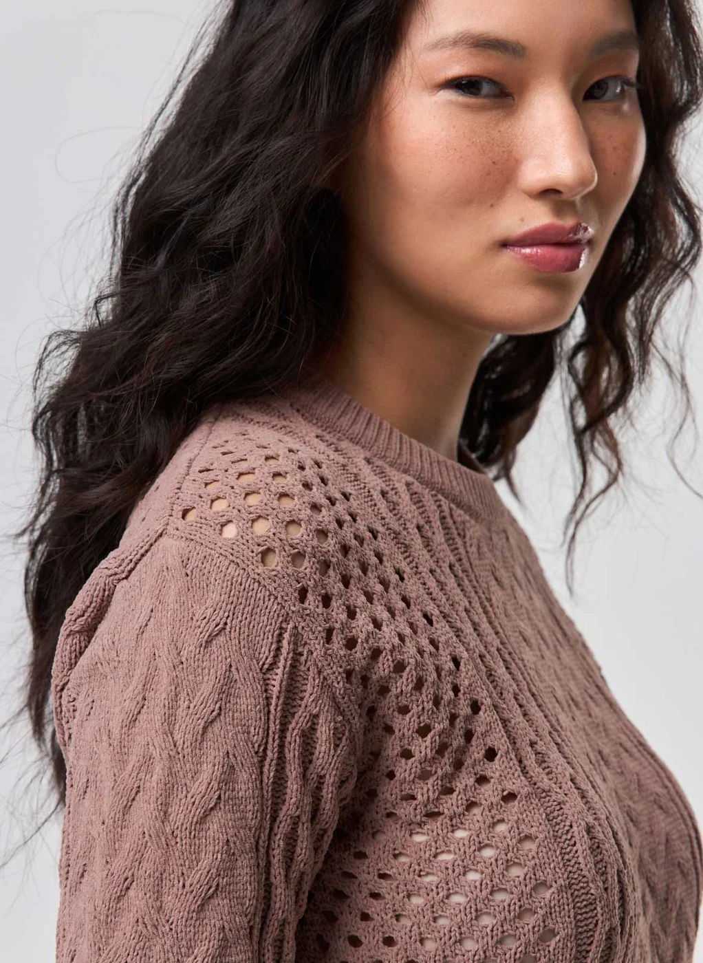 Blusa Manga Longa Cropped Tricô Vazado