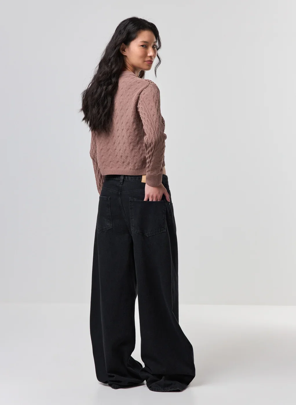 Blusa Manga Longa Cropped Tricô Vazado