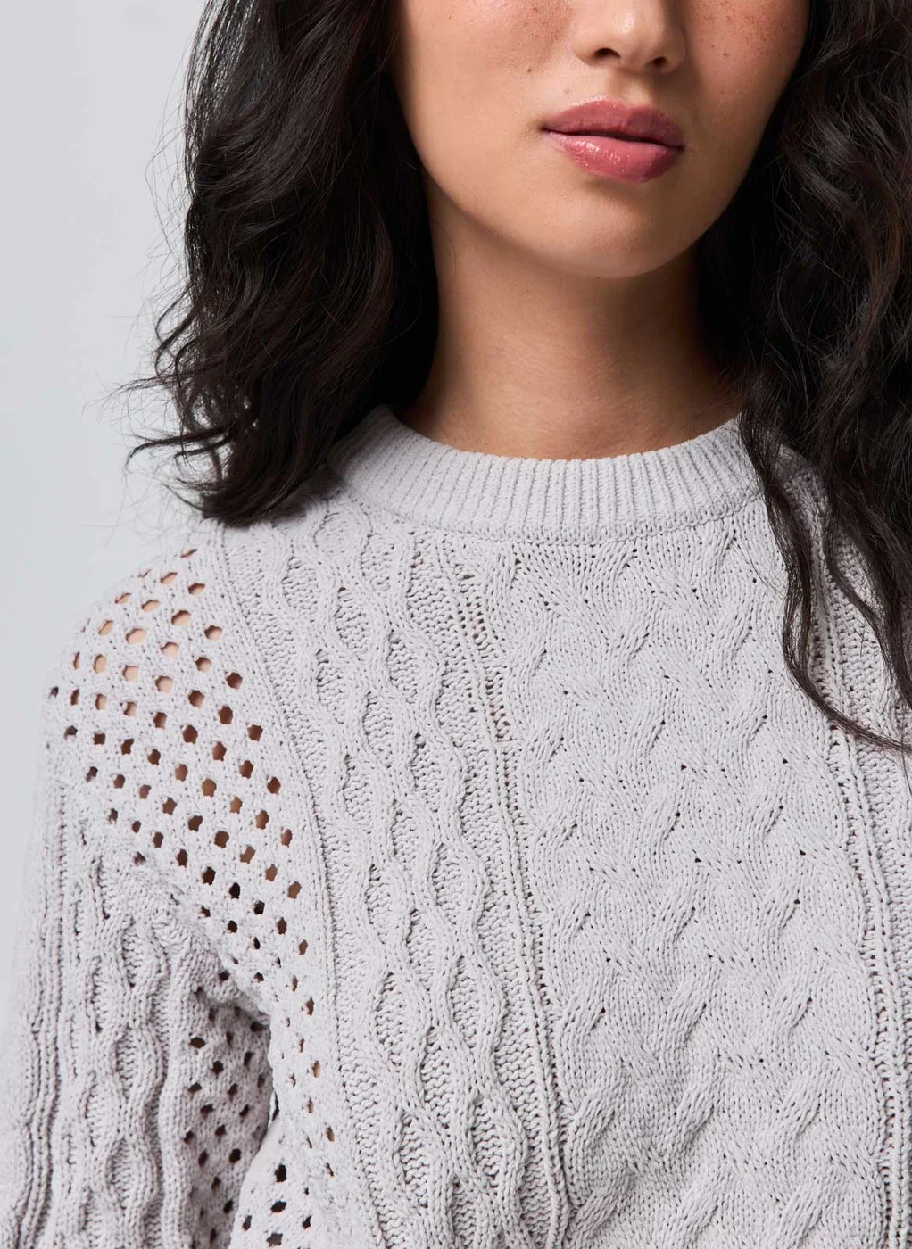 Blusa Manga Longa Cropped Tricô Vazado