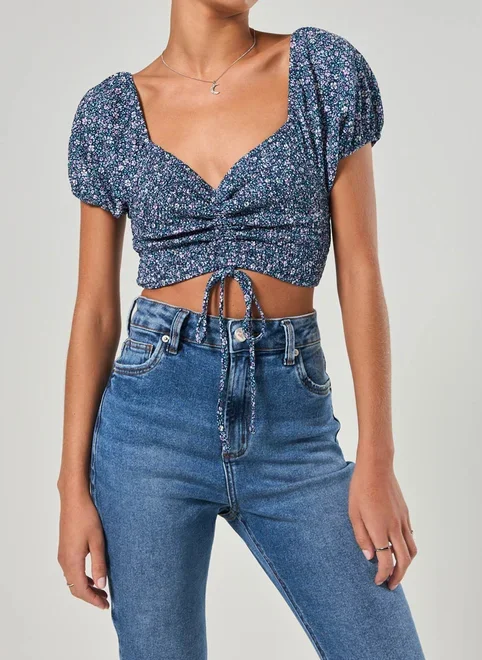 Cropped Azul-Marinho Florido