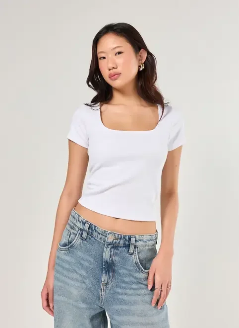 Blusa De Ribana Decote Quadrado