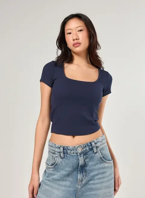 Blusa De Ribana Decote Quadrado