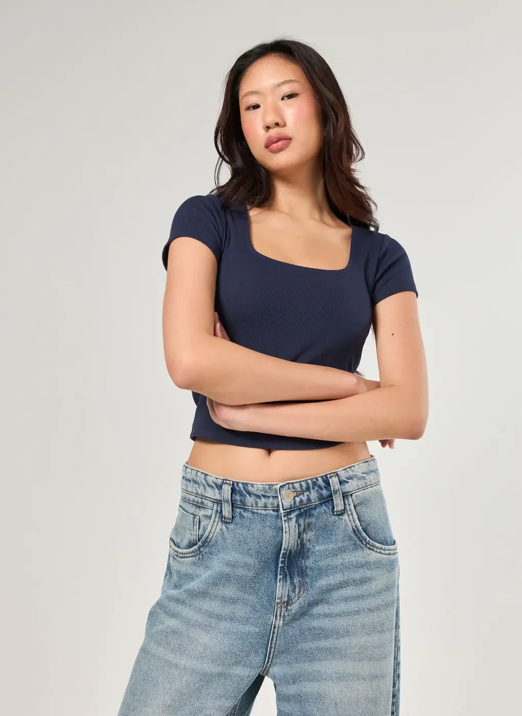 Blusa De Ribana Decote Quadrado