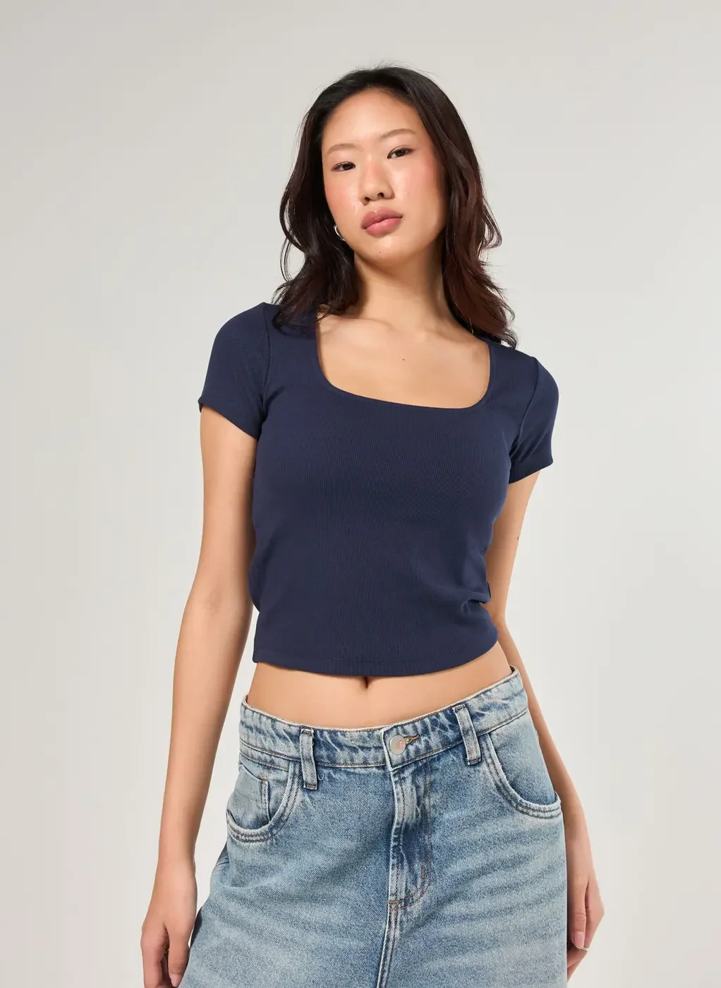 Blusa De Ribana Decote Quadrado