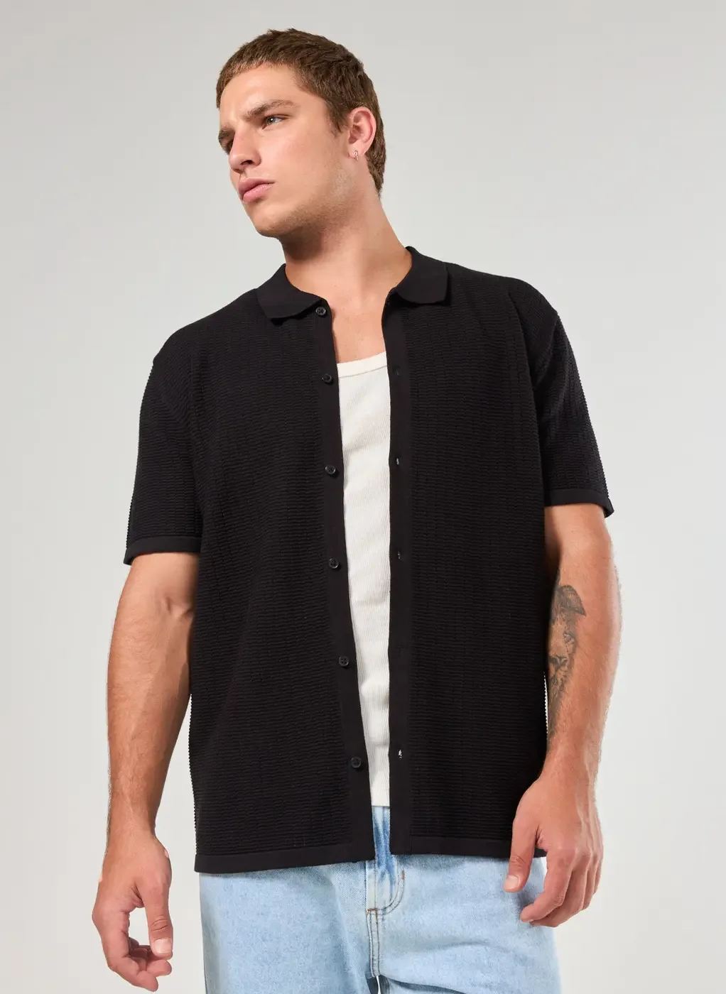 Camisa Manga Curta Malha Retilínea