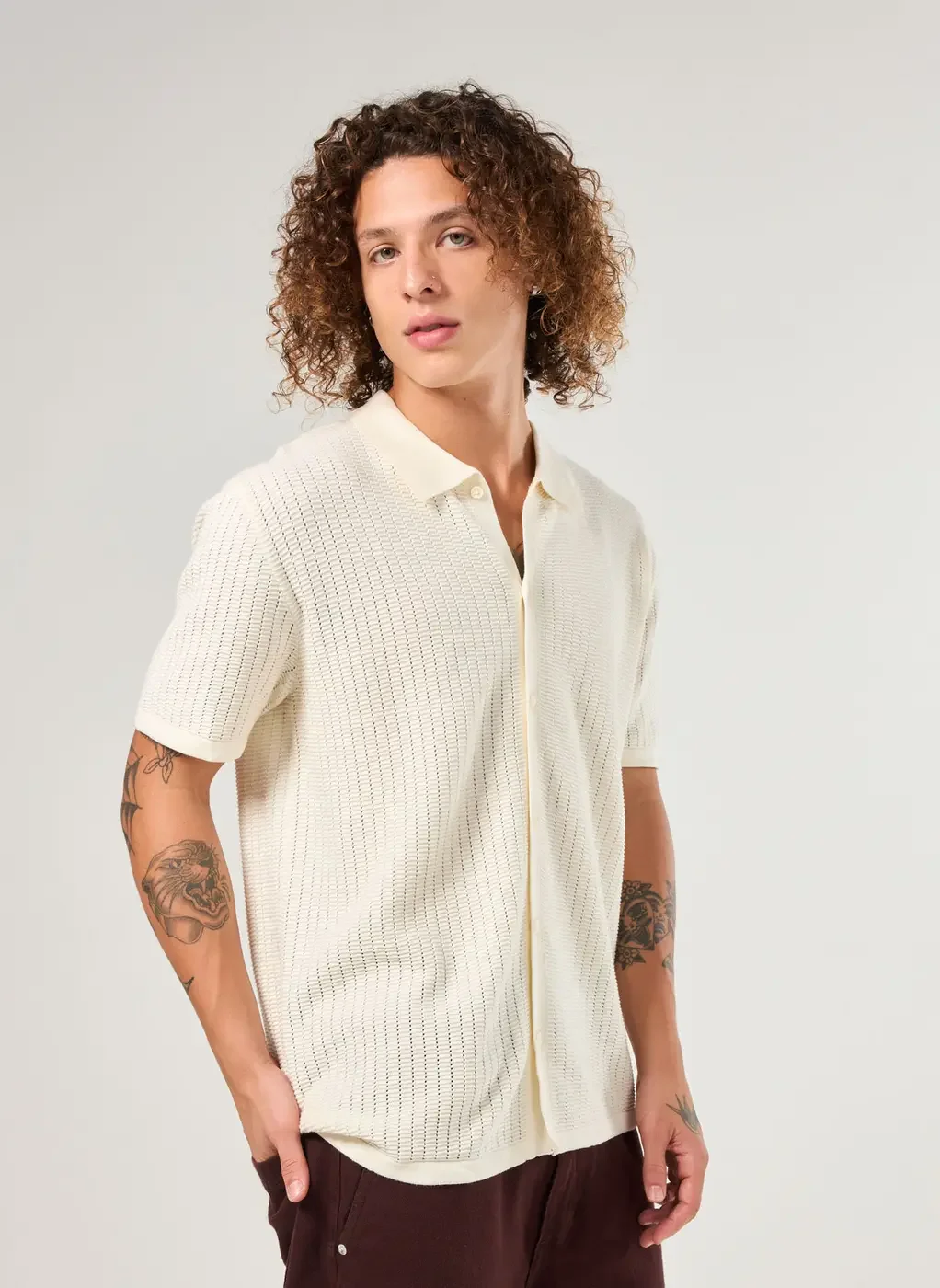 Camisa Manga Curta Malha Retilínea