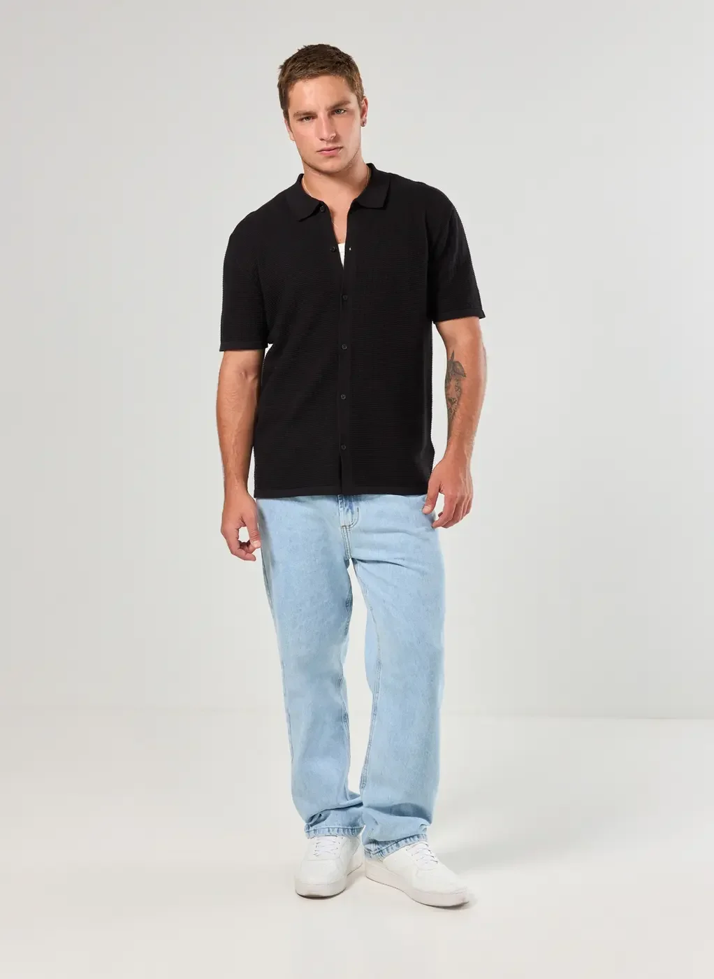 Camisa Manga Curta Malha Retilínea