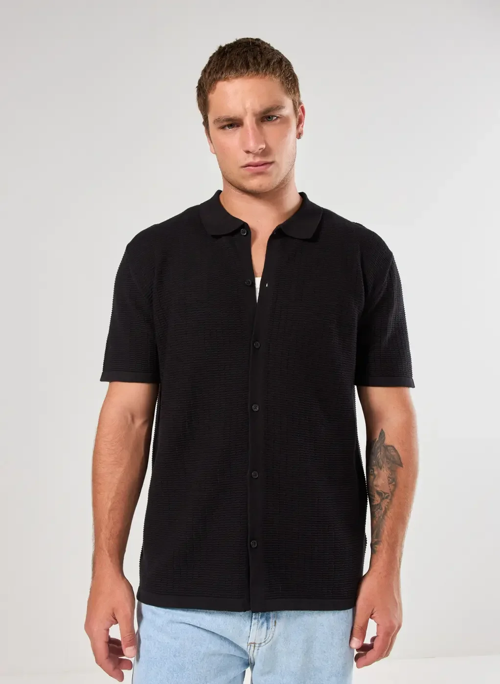 Camisa Manga Curta Malha Retilínea